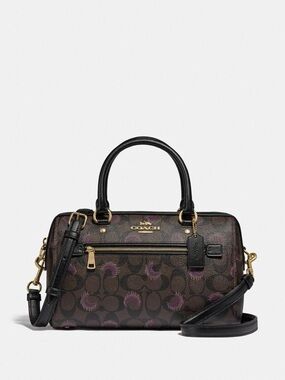COACH Rowen Brown Signature Satchel with moon prints and Black Trim